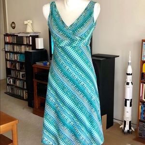 V Neck Back Teal Pullover Dress Elegant Party XS